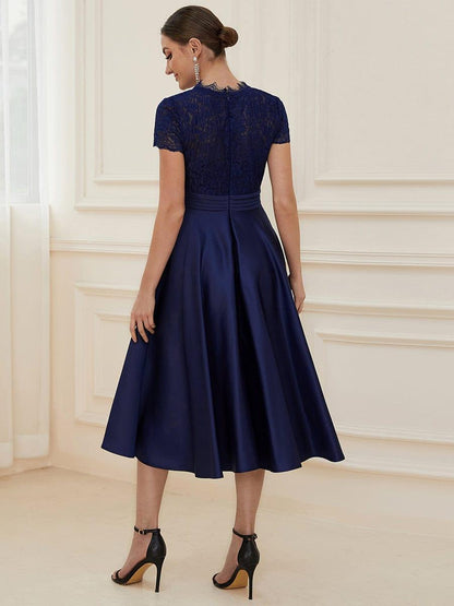 ever HARLEY|Romantic V-neck Lace Bodice Wedding Guest Dress with Pockets