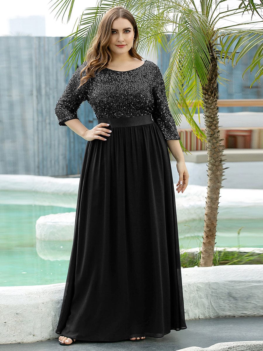 ever FLORENCE|Sequin Round Neckline Dress with Chiffon