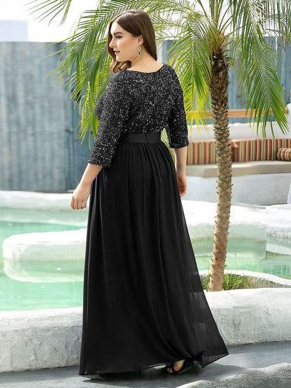 pretty FLORENCE|Plus Size Sequin 3/4 Sleeves Dresses