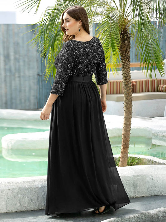 pretty FLORENCE|Plus Size Sequin 3/4 Sleeves Dresses
