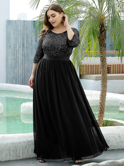 pretty FLORENCE|Plus Size Sequin 3/4 Sleeves Dresses