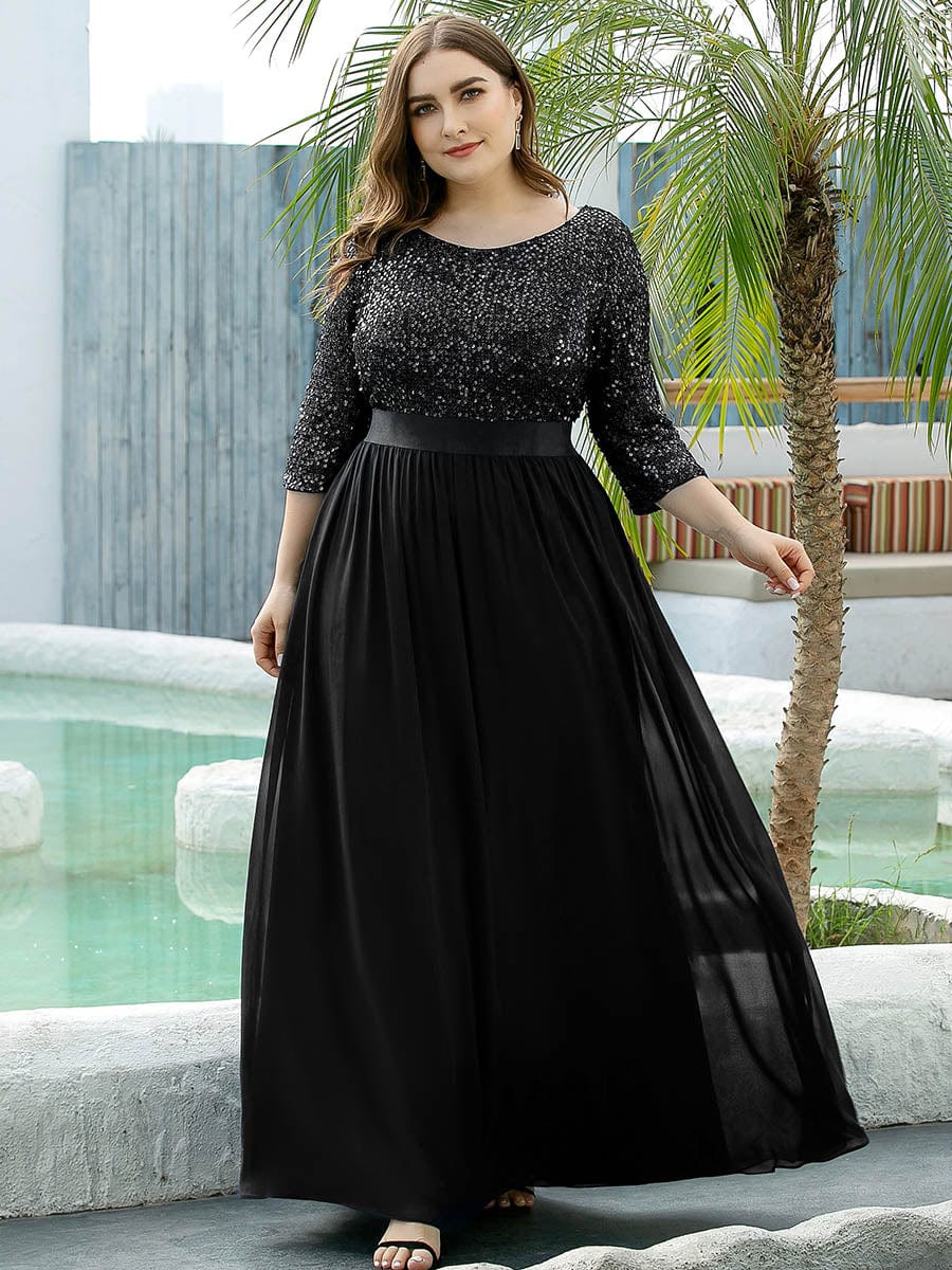 ever FLORENCE|Sequin Round Neckline Dress with Chiffon