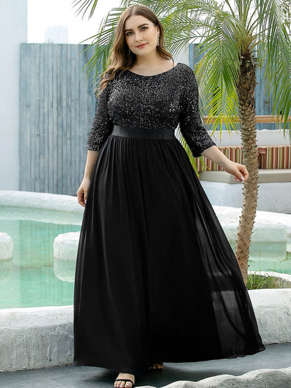 ever FLORENCE|Sequin Round Neckline Dress with Chiffon