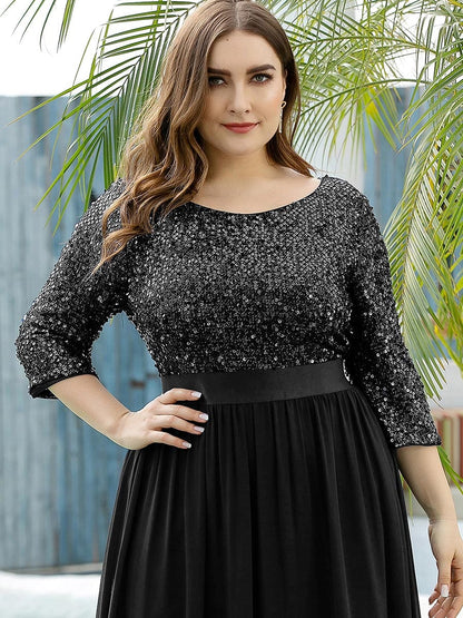 ever FLORENCE|Sequin Round Neckline Dress with Chiffon