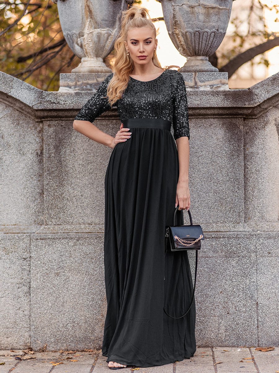 ever FLORENCE|Sequin Round Neckline Dress with Chiffon