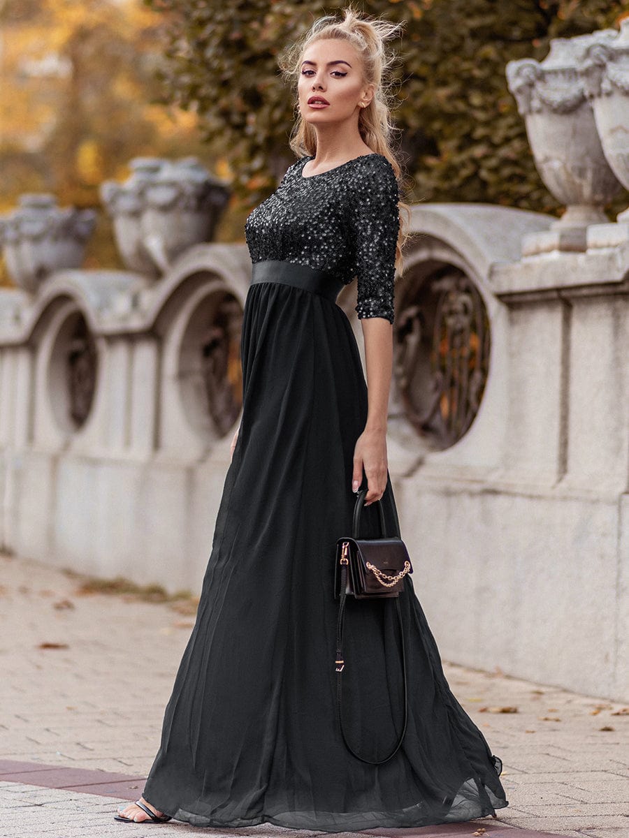 ever FLORENCE|Sequin Round Neckline Dress with Chiffon