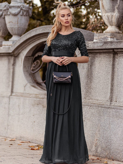 ever FLORENCE|Sequin Round Neckline Dress with Chiffon