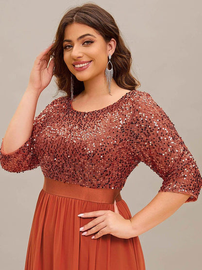 ever FLORENCE|Sequin Round Neckline Dress with Chiffon