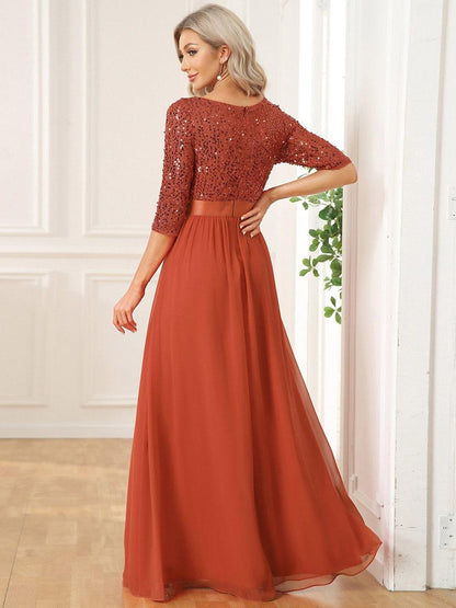 ever FLORENCE|Sequin Round Neckline Dress with Chiffon