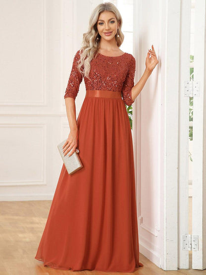 ever FLORENCE|Sequin Round Neckline Dress with Chiffon