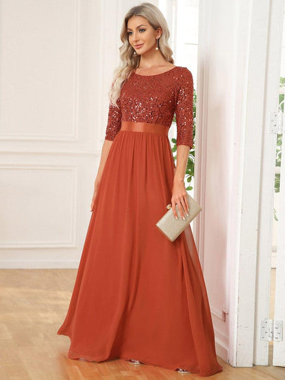 ever FLORENCE|Sequin Round Neckline Dress with Chiffon