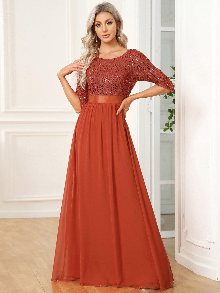 ever FLORENCE|Sequin Round Neckline Dress with Chiffon
