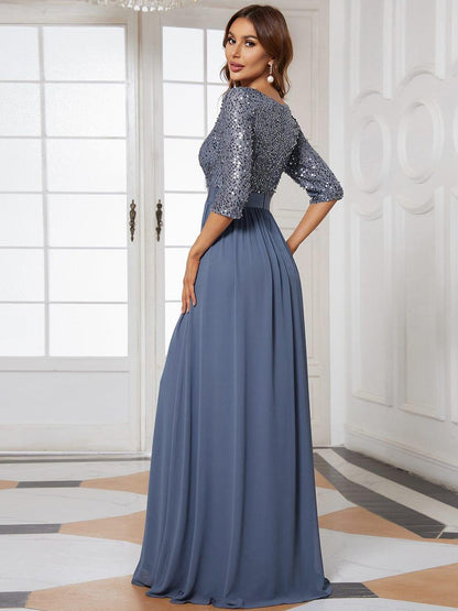 ever FLORENCE|Sequin Round Neckline Dress with Chiffon