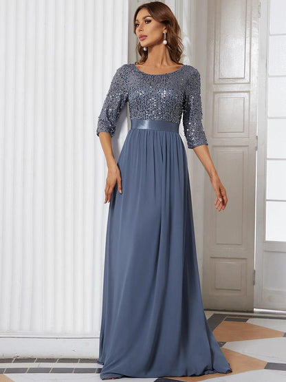 ever FLORENCE|Sequin Round Neckline Dress with Chiffon