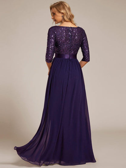 ever FLORENCE|Sequin Round Neckline Dress with Chiffon