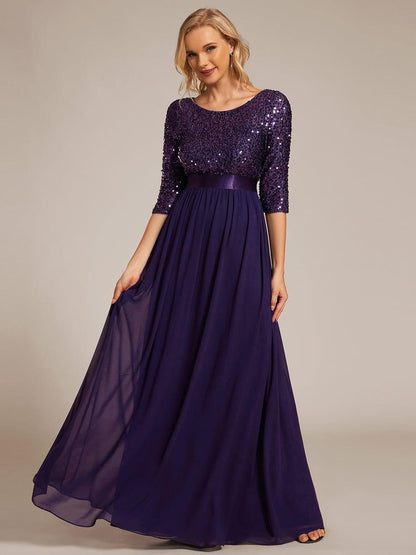 ever FLORENCE|Sequin Round Neckline Dress with Chiffon