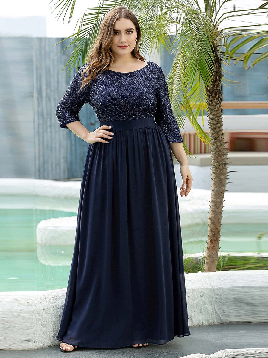 ever FLORENCE|Sequin Round Neckline Dress with Chiffon