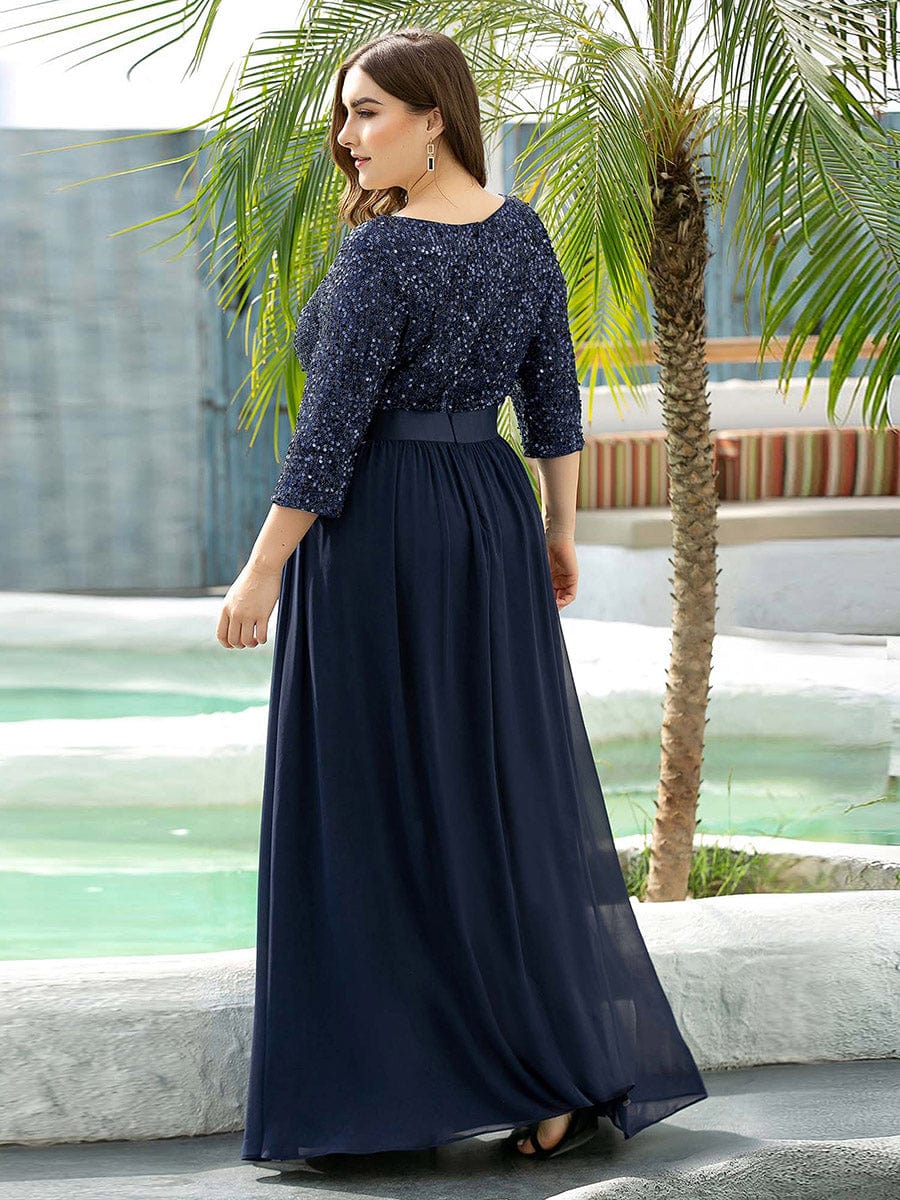 ever FLORENCE|Sequin Round Neckline Dress with Chiffon