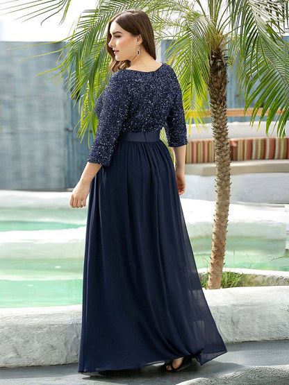 ever FLORENCE|Sequin Round Neckline Dress with Chiffon