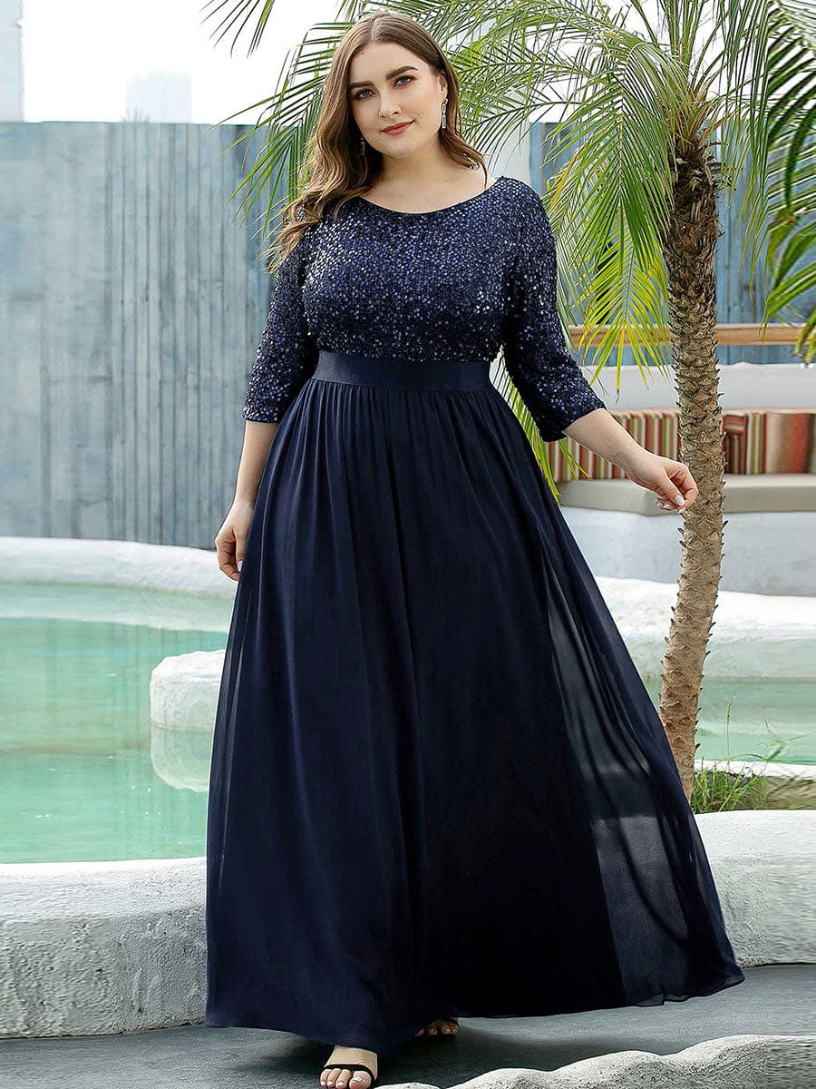 ever FLORENCE|Sequin Round Neckline Dress with Chiffon