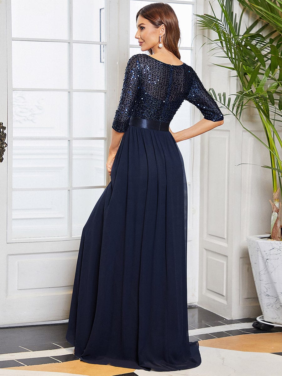 ever FLORENCE|Sequin Round Neckline Dress with Chiffon