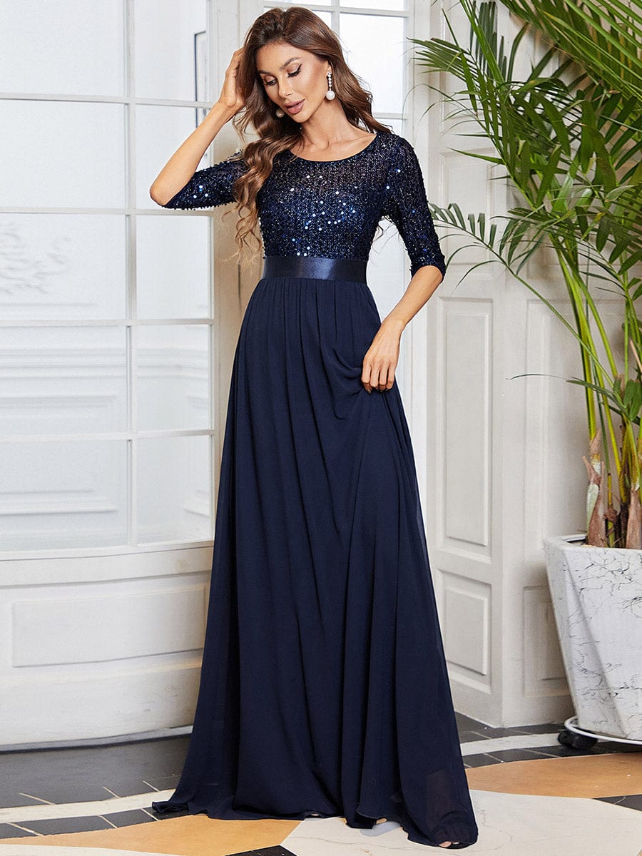 ever FLORENCE|Sequin Round Neckline Dress with Chiffon