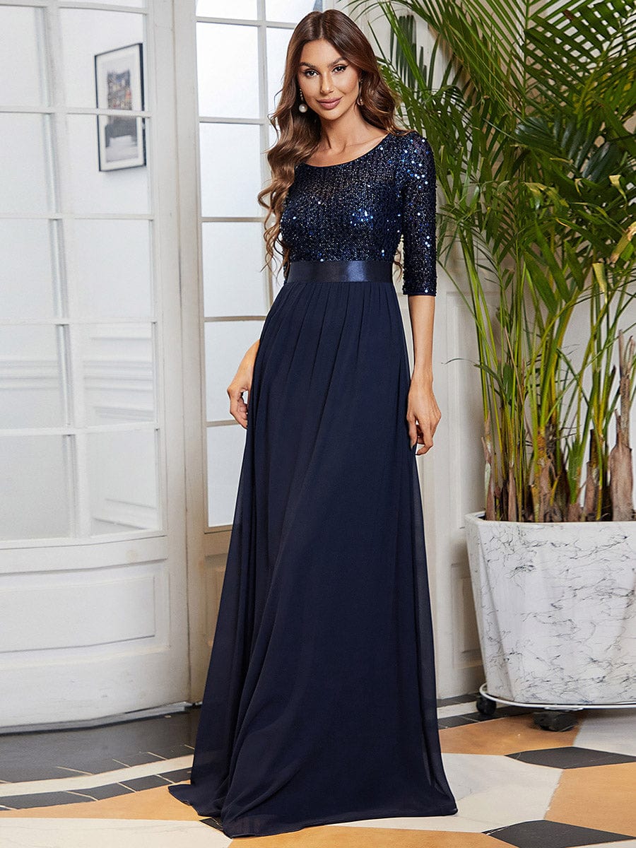 ever FLORENCE|Sequin Round Neckline Dress with Chiffon