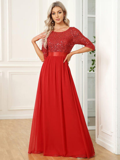 ever FLORENCE|Sequin Round Neckline Dress with Chiffon