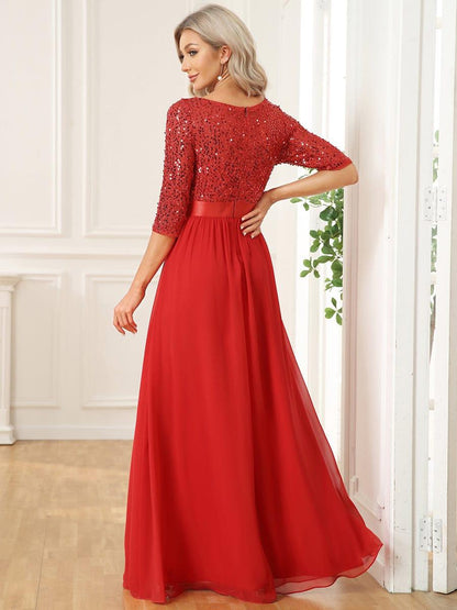 ever FLORENCE|Sequin Round Neckline Dress with Chiffon
