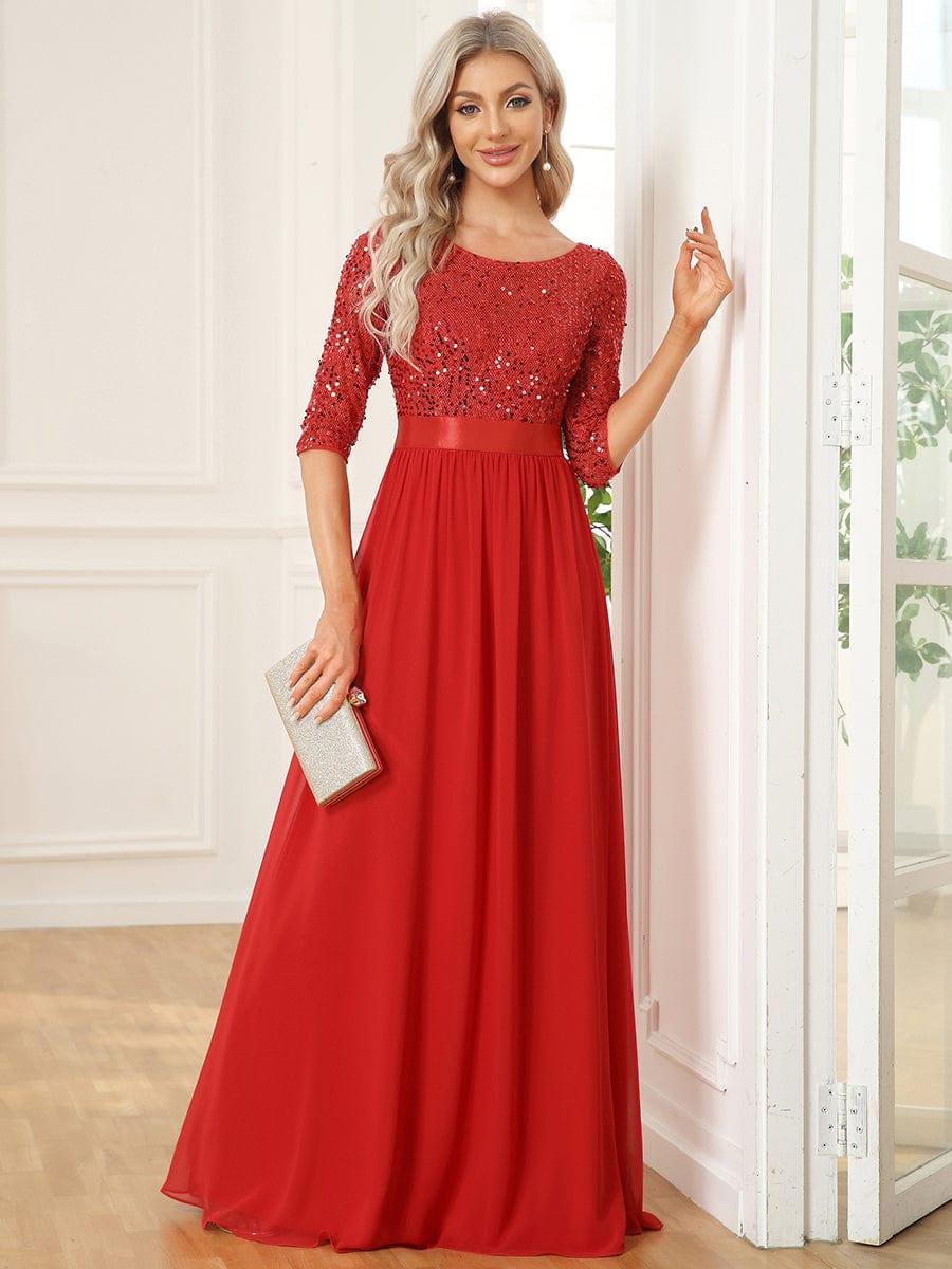ever FLORENCE|Sequin Round Neckline Dress with Chiffon