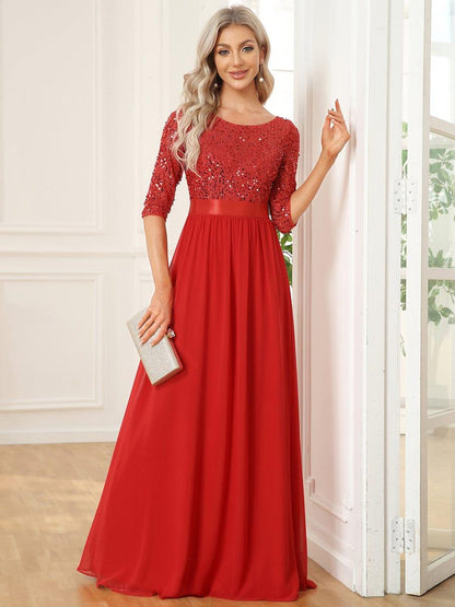 ever FLORENCE|Sequin Round Neckline Dress with Chiffon