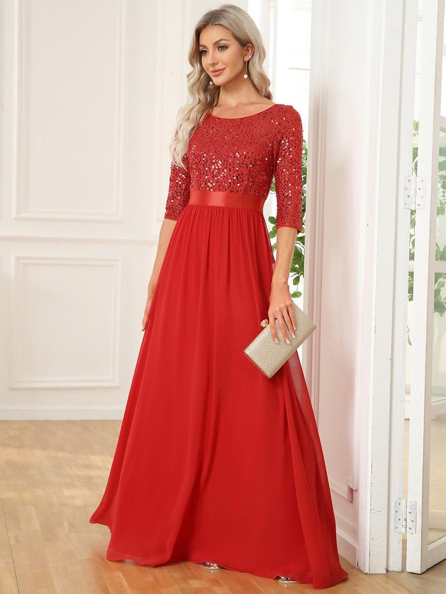 ever FLORENCE|Sequin Round Neckline Dress with Chiffon