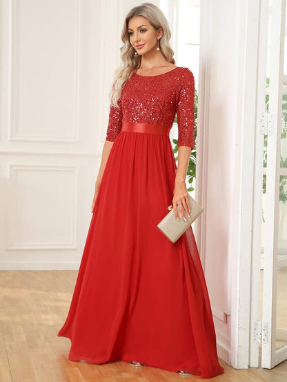 ever FLORENCE|Sequin Round Neckline Dress with Chiffon
