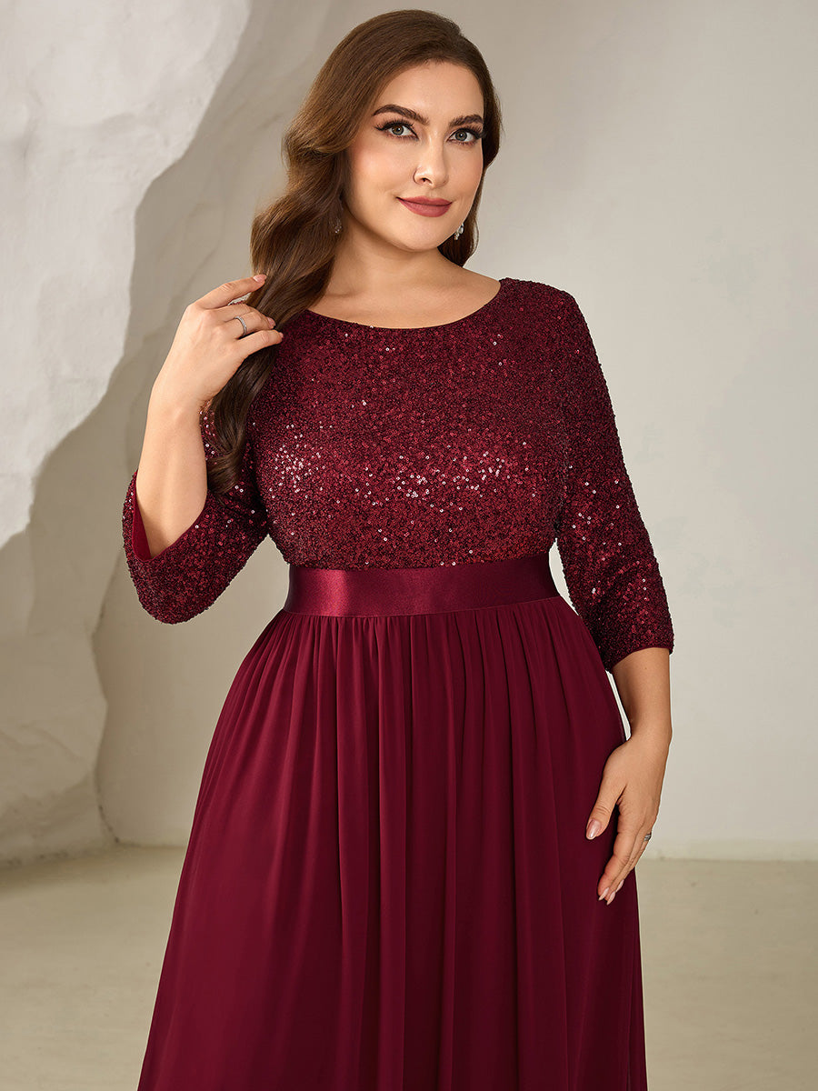 pretty EMILIA|Plus Size  Sequin 3/4 Sleeves Evening Dress
