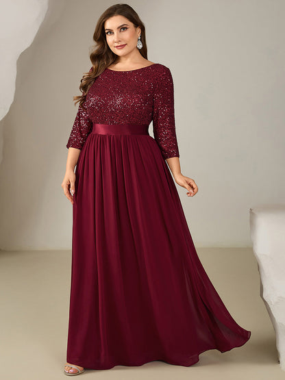 pretty EMILIA|Plus Size  Sequin 3/4 Sleeves Evening Dress