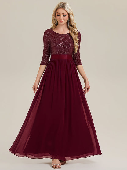 ever EMILIA|Glitter A-Line Maxi Evening Dress with Chiffon