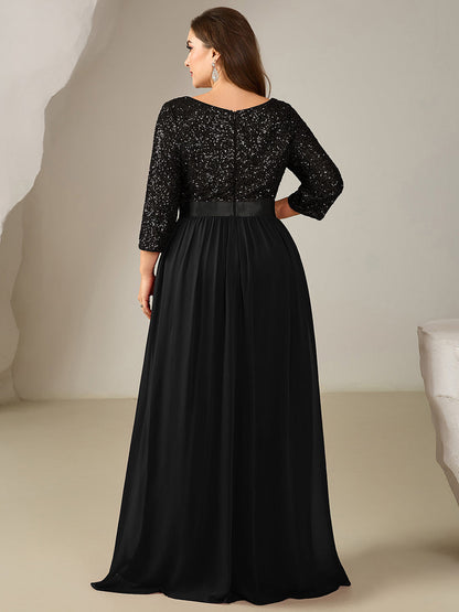 pretty EMILIA|Plus Size  Sequin 3/4 Sleeves Evening Dress