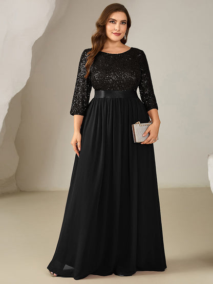 pretty EMILIA|Plus Size  Sequin 3/4 Sleeves Evening Dress