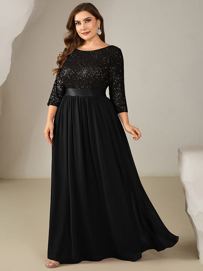 pretty EMILIA|Plus Size  Sequin 3/4 Sleeves Evening Dress