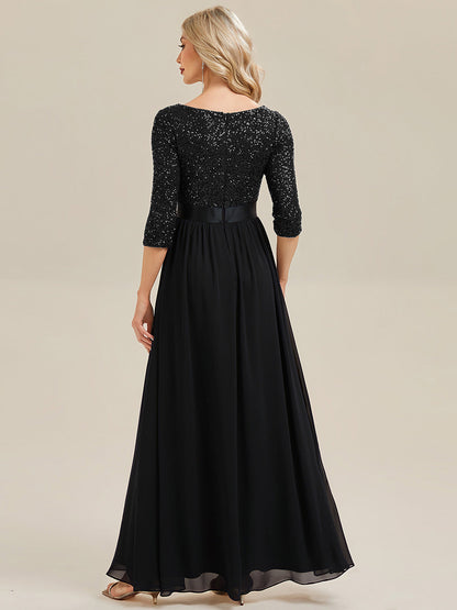 ever EMILIA|Glitter A-Line Maxi Evening Dress with Chiffon