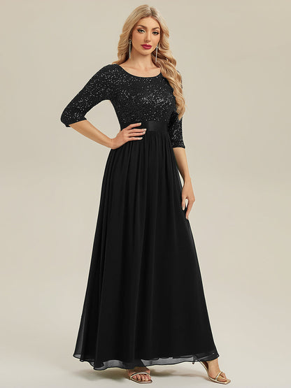 ever EMILIA|Glitter A-Line Maxi Evening Dress with Chiffon