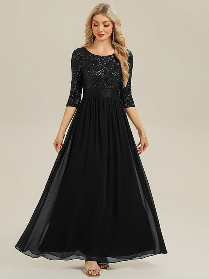 ever EMILIA|Glitter A-Line Maxi Evening Dress with Chiffon