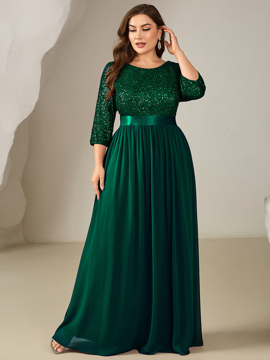 pretty EMILIA|Plus Size  Sequin 3/4 Sleeves Evening Dress