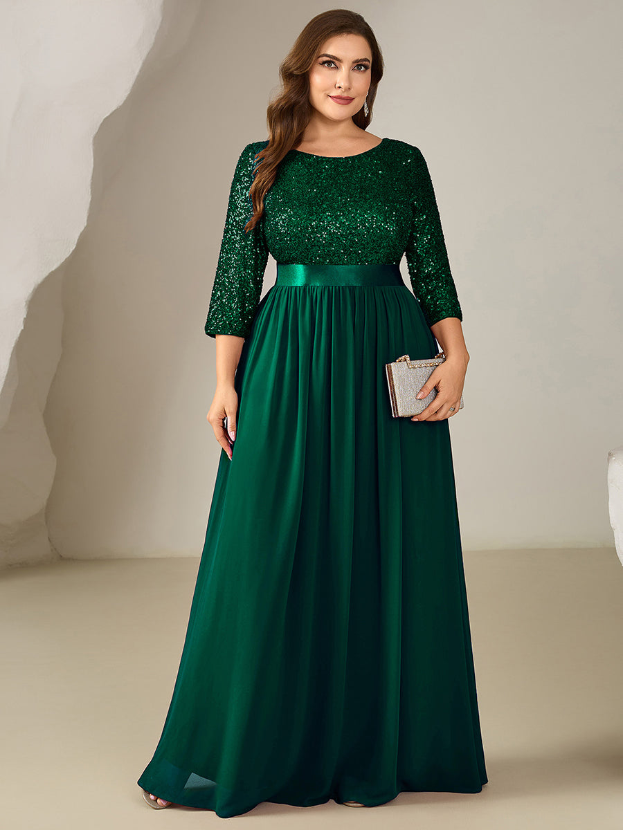 pretty EMILIA|Plus Size  Sequin 3/4 Sleeves Evening Dress