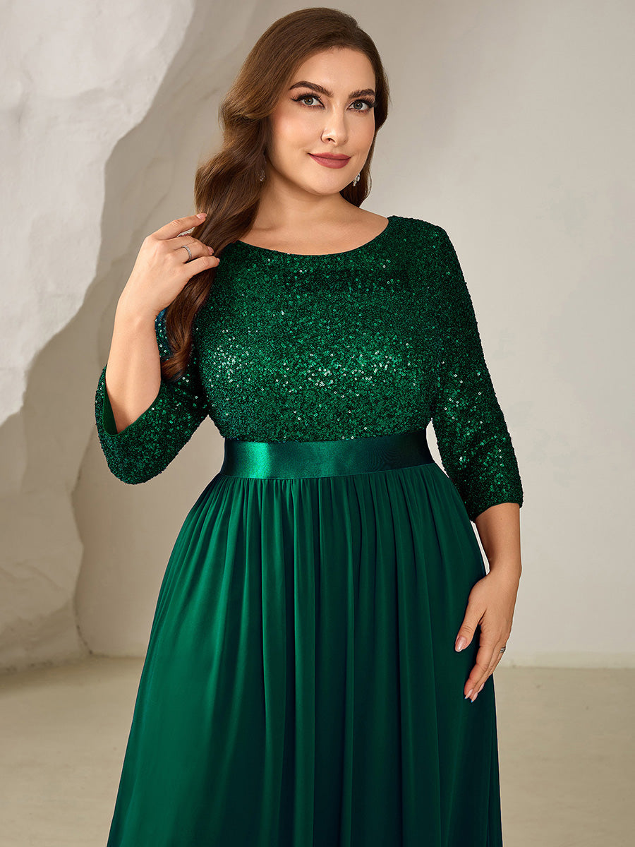 pretty EMILIA|Plus Size  Sequin 3/4 Sleeves Evening Dress