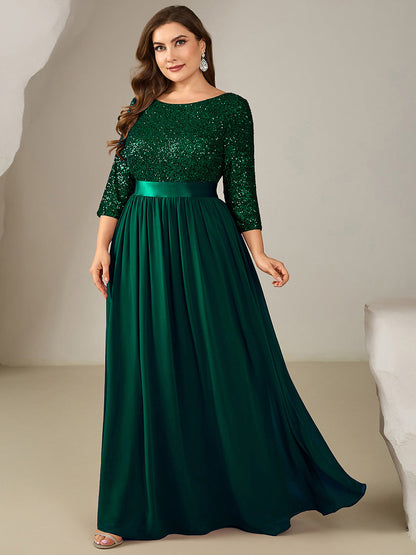 pretty EMILIA|Plus Size  Sequin 3/4 Sleeves Evening Dress