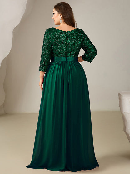 pretty EMILIA|Plus Size  Sequin 3/4 Sleeves Evening Dress