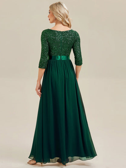 ever EMILIA|Glitter A-Line Maxi Evening Dress with Chiffon
