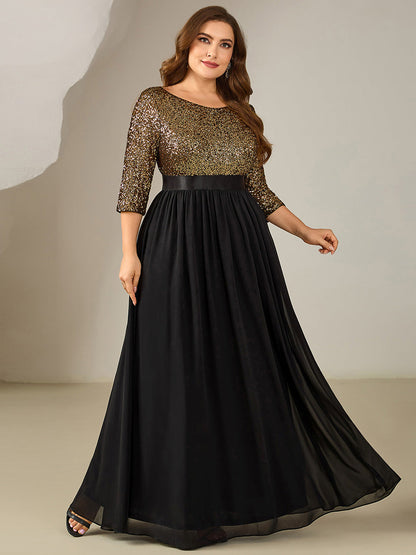 pretty EMILIA|Plus Size  Sequin 3/4 Sleeves Evening Dress