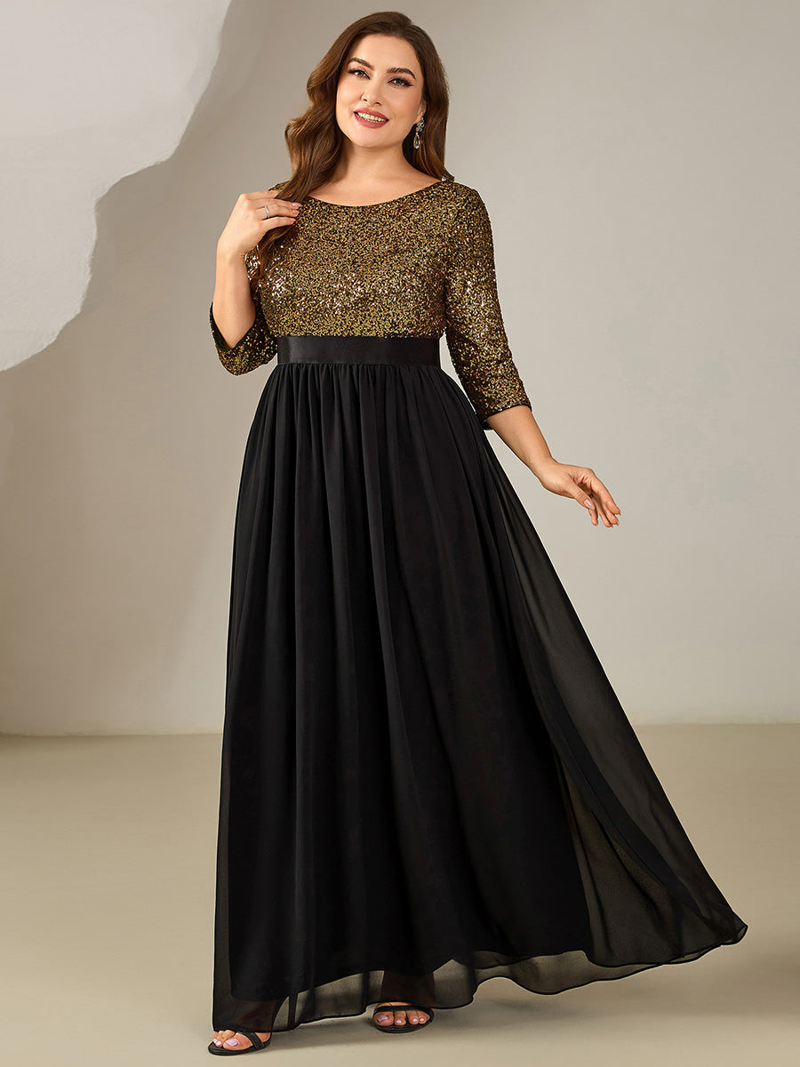 pretty EMILIA|Plus Size  Sequin 3/4 Sleeves Evening Dress